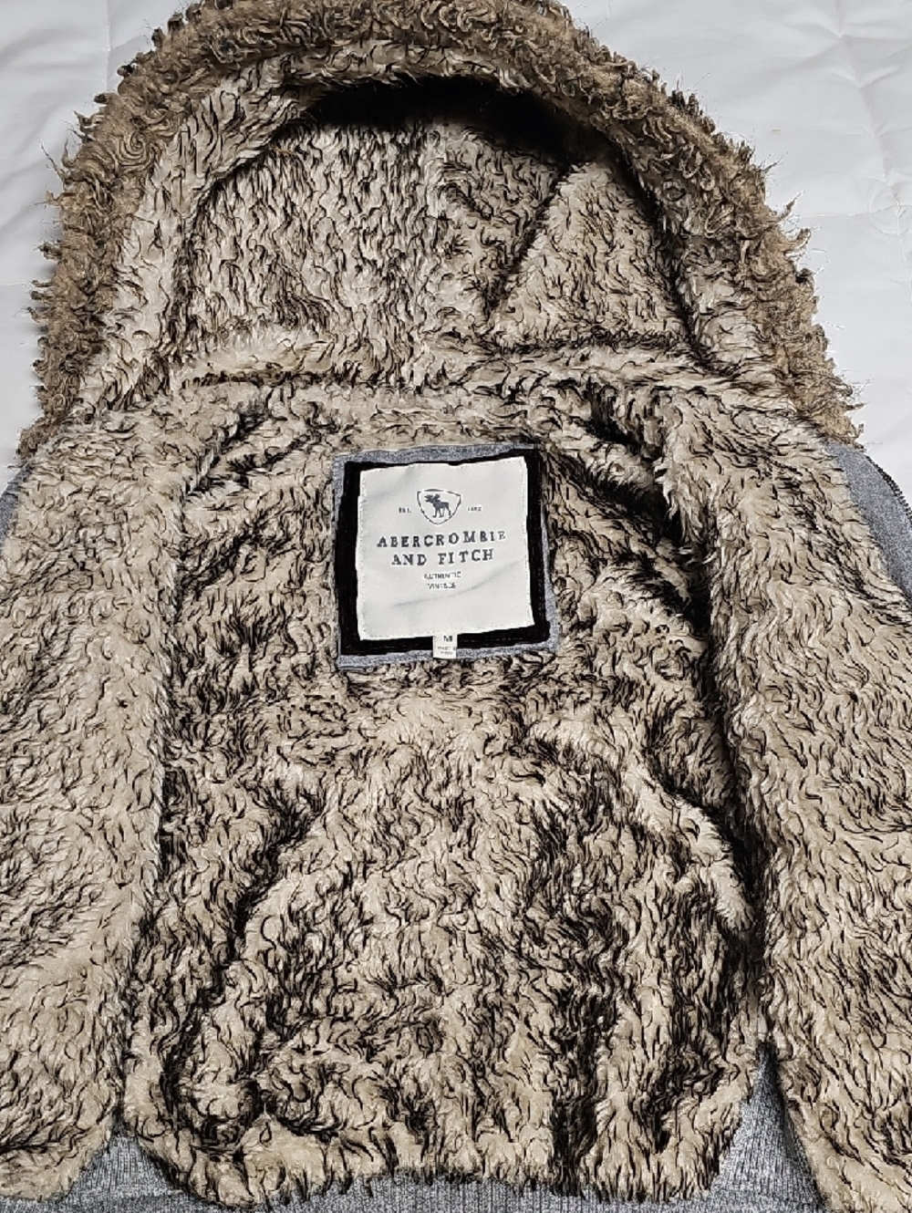 Abercrombie & Fitch Grey Hooded Sherpa-Lined Zip Sweatshirt - Picture 2 of 7